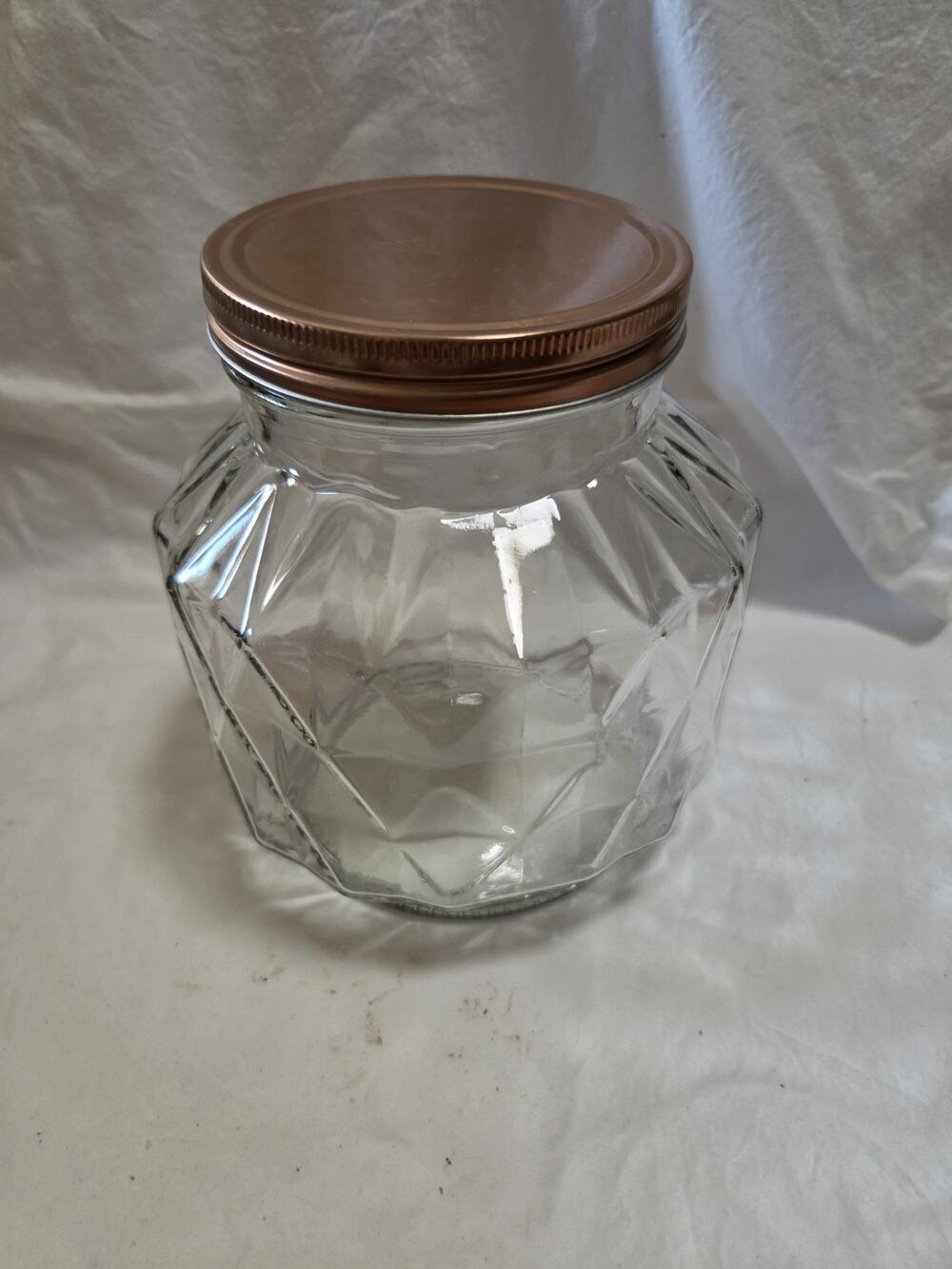Amici Home Dakota Glass Canister W/Geometric Glass Design W/ Copper Lid